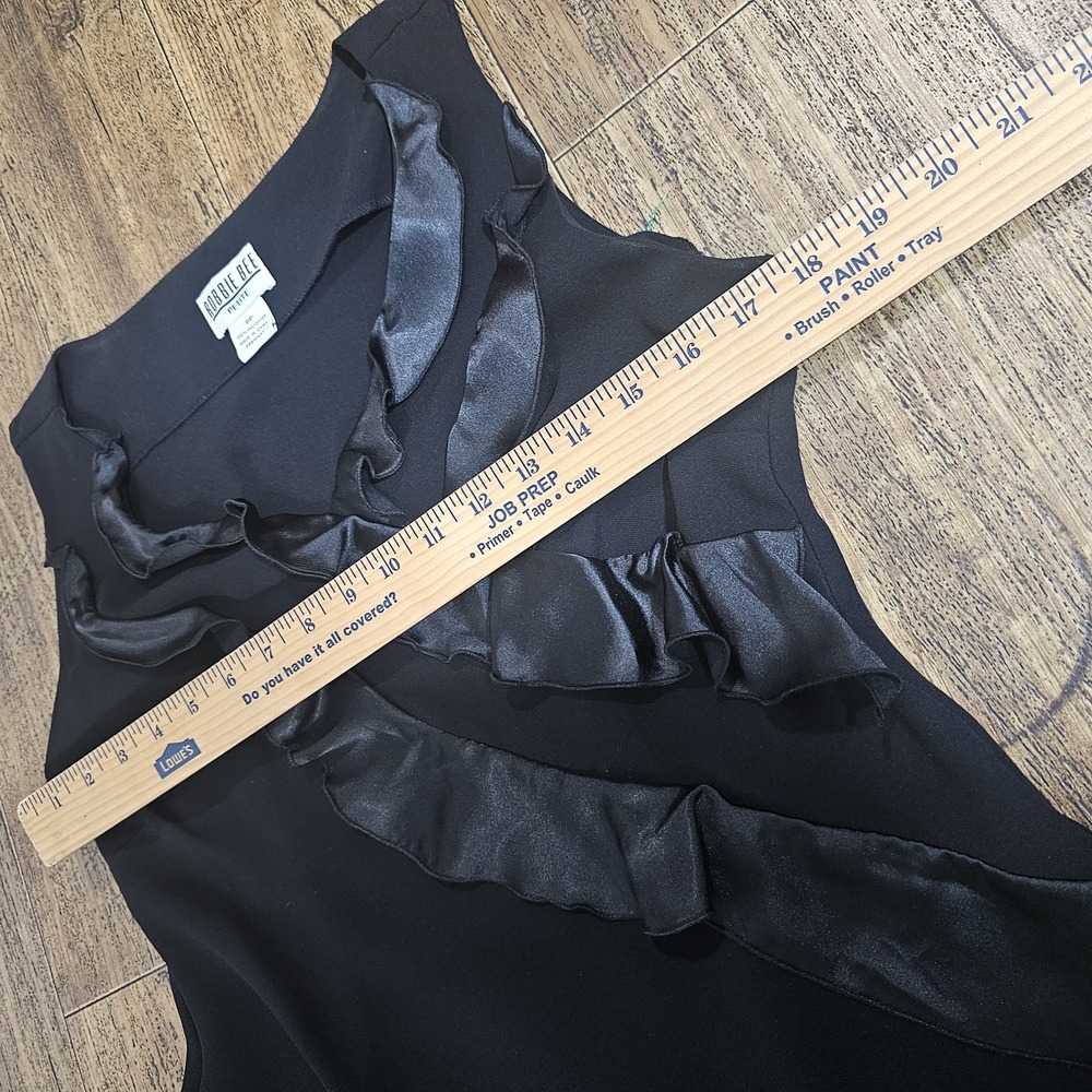 VTG Robbie Bee Black Dress Satin Ruffle Sleeveless Y2K Cocktail sz 8 Petite - Picture 5 of 9